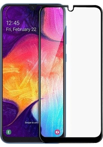 Samsung Galaxy Uyumlu A50 Siyah 5D Tam Kaplayan Ekran Koruyucu Cam