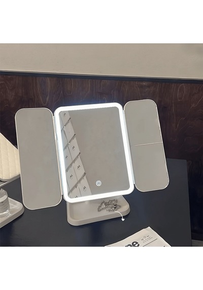 Katlanır Kapaklı 3 Ton Dokunmatik Led Işıklı Usb Şarjlı Taşınabilir Makyaj Aynası Beyaz