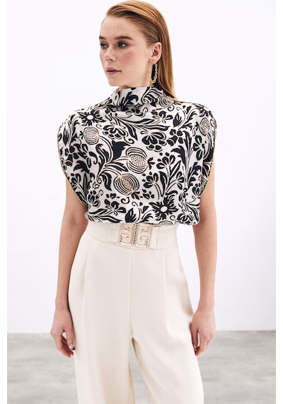 Sateen Aksesuarlı Yarasa Kol Bluz - Siyah-135760 Siyah