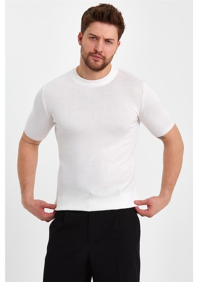 Cool Tarz Beyaz Erkek Yarım Balıkçı Düz Triko T-shirt-trz19129r12s Beyaz Beyaz