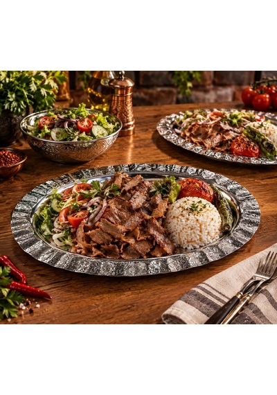 430 Kalite Krom Çelik Çirtikli Kayık 1 Adet Servis Tabağı 35 Cm İskender, Kebap, Pilav Ve Salata Sunum Tabağı Gümüş