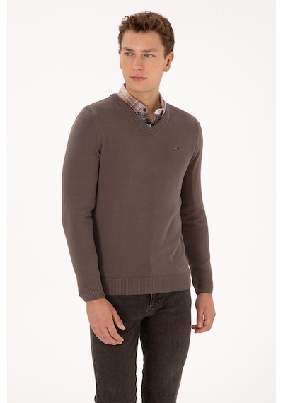 U.S. Polo Assn. Erkek Slim Fit V Yaka Vizon Basic Kazak 50313668-VR052