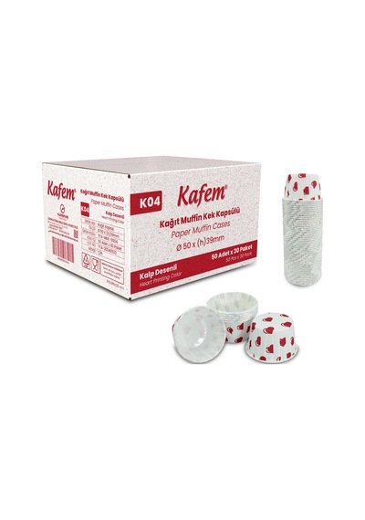 Kafem Kalp Puantiyeli Muffin Kek Kapsülü 50li X 30 Paket Koli - K04 Kalp