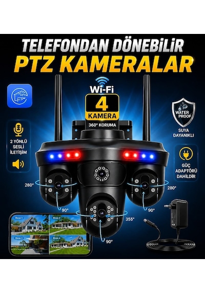 4 Kameralı 6 Motorlu 3ptz Elektrikli Wifi Güvenlik Kamerası
