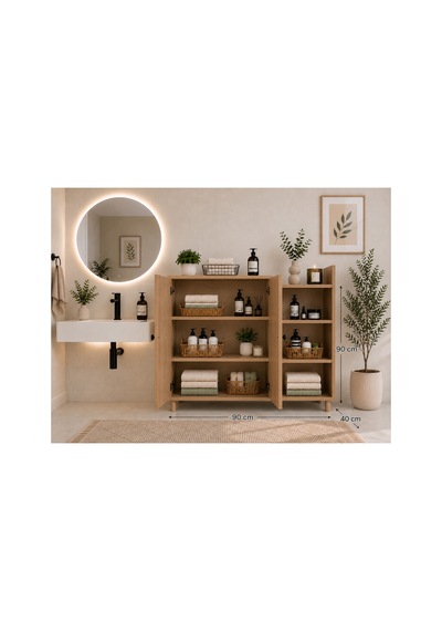 Kahverengi Banyo Dolabı - Çok Amaçlı Banyo Dolabı Bej