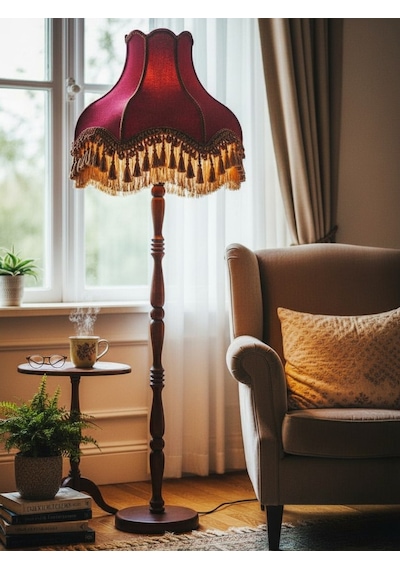 Bordo Vintage Lambader Kadife Kumaş Kaplama Ahşap Ayak Lm66544 66588057 Bordo