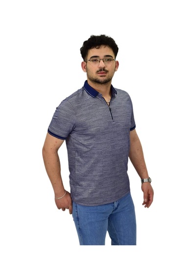 Erkek Polo Yaka Fermuarlı Merserize Jakarlı Tişört 7640 Bgl-st04537 Lacivert