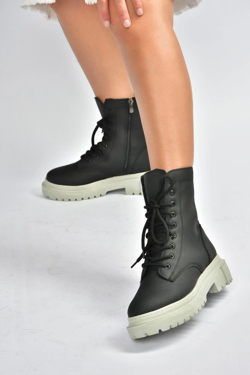 Fox Shoes V973192401 Siyah/gri Nubuk Kalın Tabanlı Postal Bot Siyah/gri-nubuk