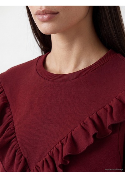 LC Waikiki Lc Waıkıkı Bordo Bisiklet Yaka Fırfırlı Kadın Sweatshirt Tunik