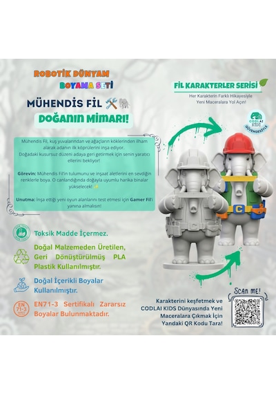 Codlaı Kids Robotik Dünyam 3d Boyama Seti - Çocuklar İçin Eğitici Yaratıcı Oyuncak Boyama Kiti - Mühendis Fil