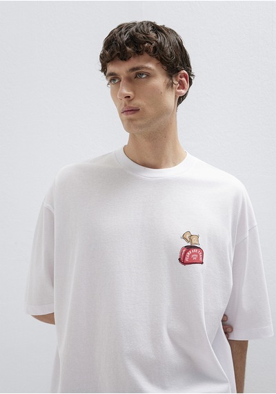 Mavi - Plans Are Toast Baskılı Beyaz Tişört 0613648-620