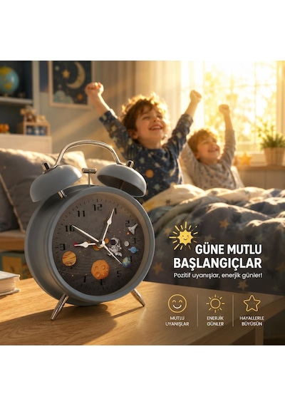Ayrex Coverzone Modern Siyah Renkli Çalar Saat Işıklı Dekoratif Yüksek Sesli Mekanik Alarm Sesli Siyah Renk Coverzo