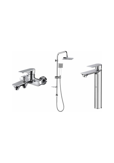 Gpd Tepe Duş Seti + Yüksek Lavabo Banyo Bataryası Provido MBB155-MSL155-DST19-3 Krom