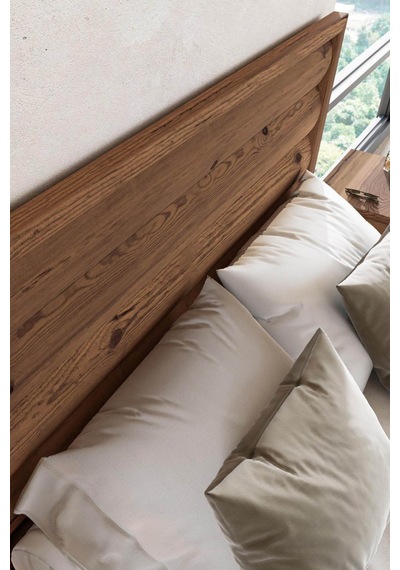 Hüma Yatay Başlıklı Masif Ahşap Karyola Ve 2 Adet Ceviz 90x200