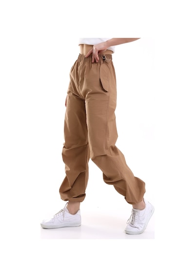 Dechival Kadın Siyah Paraşüt Pantolon Camel