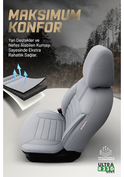 Otom Limited Design Ekstra Destekli Oto Koltuk Kılıfı Füme