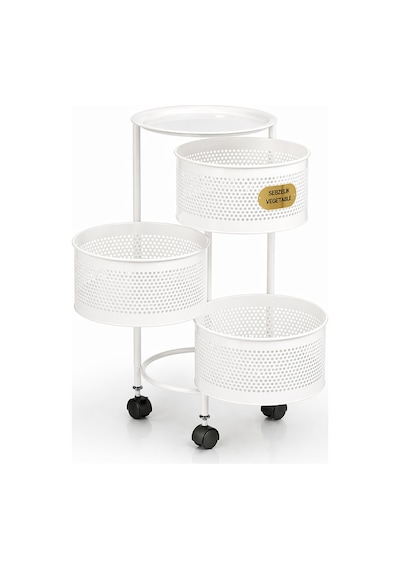 River World Tekerlekli Rengi Beyaz Açılabilen 3 Katlı Çok Amaçlı Metal Raf Mutfak, Balkon, Kiler Çok Renkli