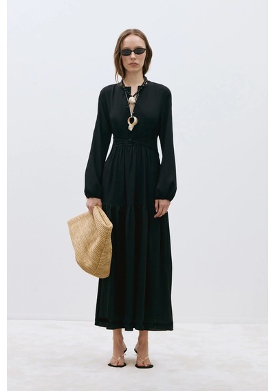 Suud Collection Siyah Mia Kuşaklı Maxi Elbise