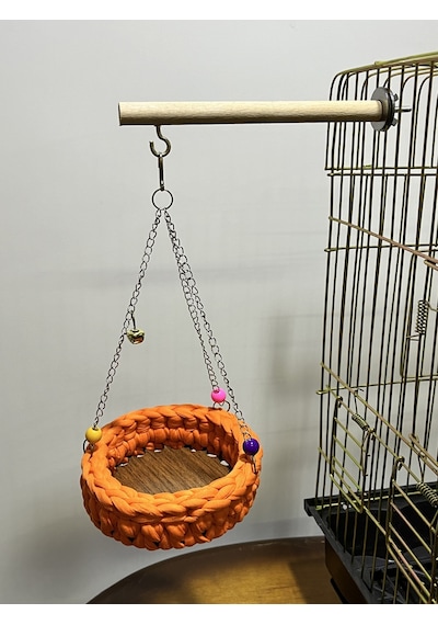 Paks Pet Örgü Kuş Hamağı Salıncak Turuncu + Tünek