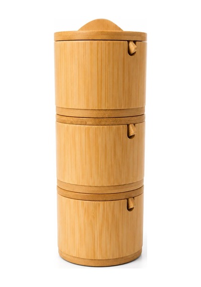 3'lü Kaşıklı Bambu Baharatlık Seti Kapaklı Saklama Kabı Kahve Şeker Tuz Kuruyemiş Organizer Şekerlik
