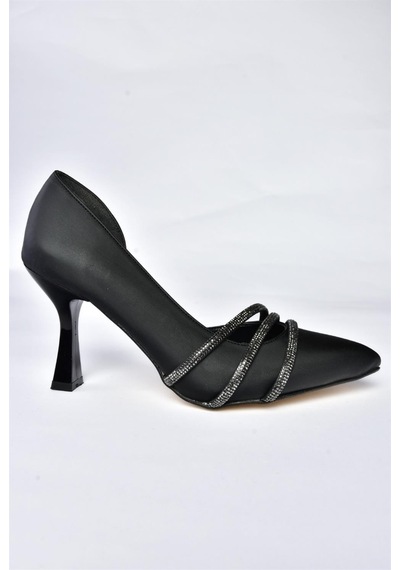 Fox Shoes P246068504 Siyah Kumaş İnce Topuklu Kadın Ayakkabı Siyah