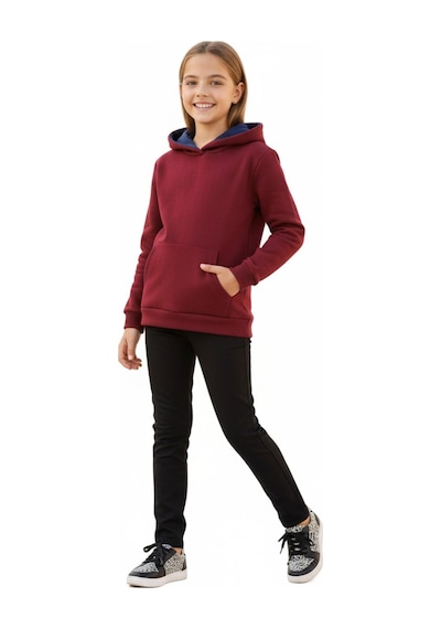 Kız Çocuk Bordo Kapüşonlu Cepli 3 İplik Sweatshirt Bgl-st04998 Bordo
