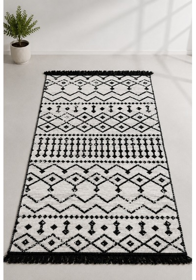 Kilim Paspas Çok Amaçlı Halı Makinede Yıkanabilir Toz Yapmaz Siyah 3