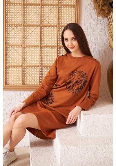 Darlin Moda Taba Baskılı Düğme Detaylı Tunik DM60346 Çok Renkli