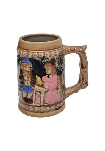 Vintage Tankart Kabartmalı İnsan Ve Doğa Tasfirli Alman Seramik Bira Bardağı 11,8cm 003