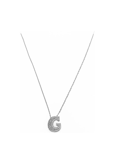 Baget Taşlı Pırlanta Model Gümüş Harf Kolye - G Rose Gold