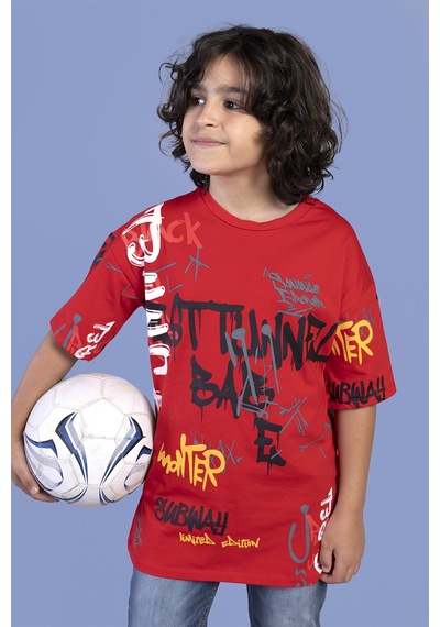 Toontoy Kids Toontoy Erkek Çocuk Komple Baskılı Tişört Kırmızı