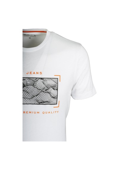 Erkek Beyaz Slim Fit Bisiklet Yaka Baskılı %100 Pamuk T-shirt Jeans 1104-beyaz Beyaz