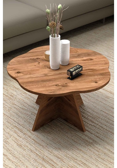 Çiçek Formlu Kahverengi Orta Sehpa - 70 Cm Atlantik Çam