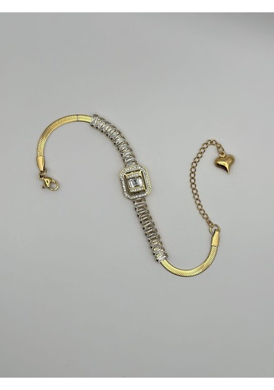 Arnes Jewelry Çelik İtalyan Ezmeli Baget Taşlı Su Yolu Bileklik Ar224nes Gold
