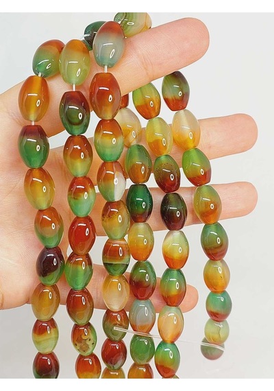 Bileklik Boy Akik Taşı Arpa Kesim 10x13mm Yarım Dizi 49436 18cm Uzunluğundadır Çok Renkli