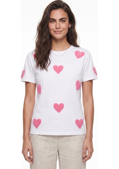 Onloox Kadın Beyaz Beyaz Pamuklu Bisiklet Yaka Kısa Kollu Basic Form Süzene Kalp Nakışlı Tişört T-shirt Onloox Kadın Beyaz Beyaz Pamuklu Bisiklet Yaka Kısa Kollu Basic Form Süzene Kalp Nakışlı Tişört T-shirt