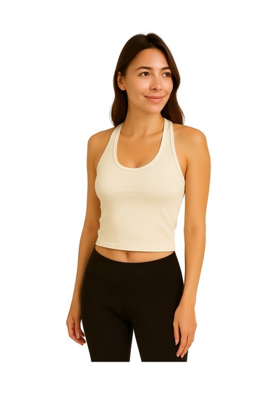 İngegno Body Kadın %95 Viskon Ring Örme Kumaş Halter Yaka Body Ekru