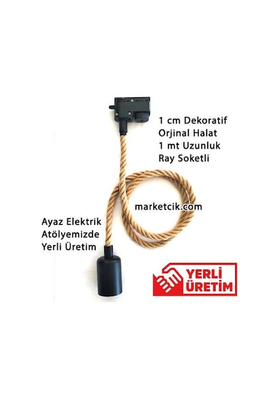 Dekoratif Ray Soketli 1Cm Halat Sarkıt E27 Duylu