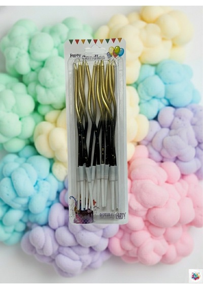 Dalgalı Mum Altın Siyah 12'li Paket 16 Cm Yılbaşı Süsü Çok Renkli