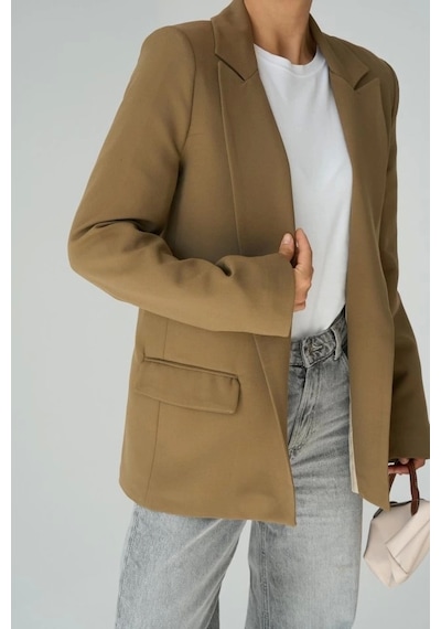 Defymoda Astarı Çizgili Ceket - Vizon VIZON