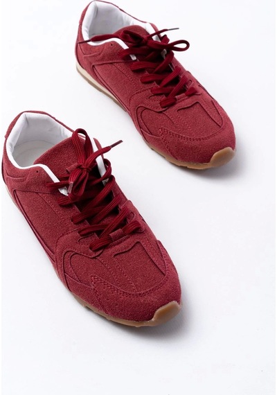 Rs-01 Bordo Süet İnce Taban Günlük Spor Ayakkabı Bordo