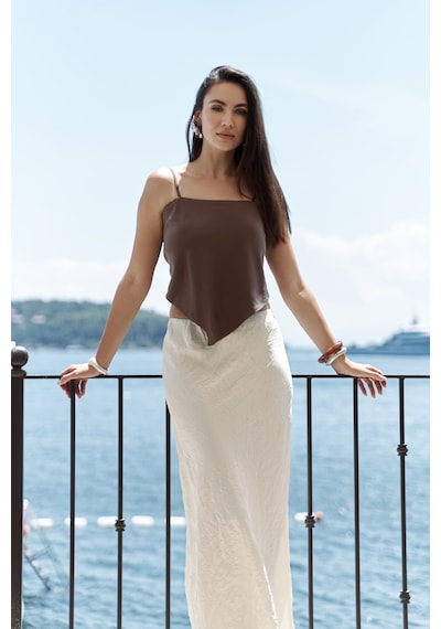 Mai Collection Mai Studios Co. Alytih Üçgen Detay Soft Kahve Crop Kahve