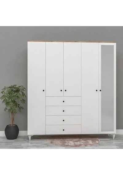 5 Kapılı 4 Çekmeceli Aynalı Gardırop Mdf Antrasit 5 Kapılı 4 Çekmeceli Aynalı Gardırop Mdf Antrasit