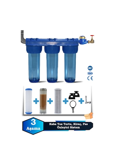 Sumarkt Atlantis Daire Bina Girişi 10 İnch 3 Aşama Su Arıtma Yumuşatma Cihazı Klor,kireç,önleyici Set