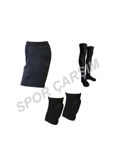 Ünal Spor Kaleci Şortu,Dizlik,Lüks Çorap Set,Ücretsiz Aynı Gün Kargo Siyah