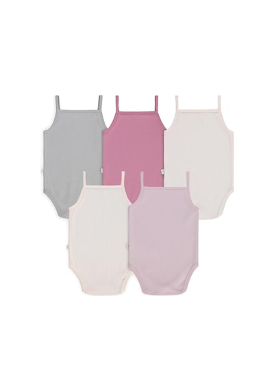 Civil Baby 5 Li Basıc İp Askılı 0-36 Ay Çıtçıtlı Badi - Pembe Pastel Pembe