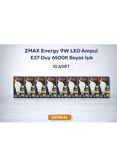 Zmax Energy 9w Led Ampul E27 Duy 6500k Beyaz Işık 720 Lümen 60w Eşdeğer Enerji Tasarruflu 10 Adet