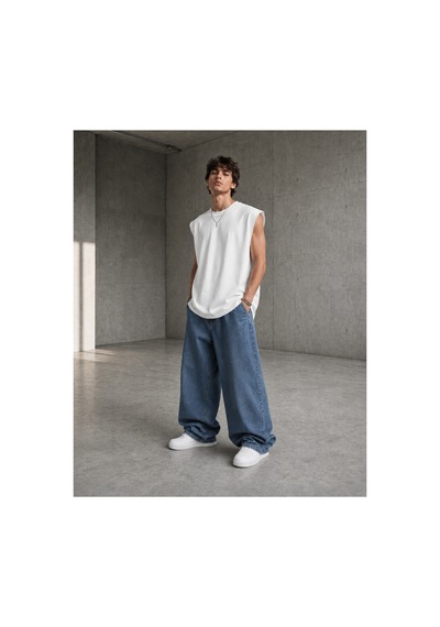 Thiff Erkek Oversize Kolsuz T-shirt Tişört Atlet Beyaz
