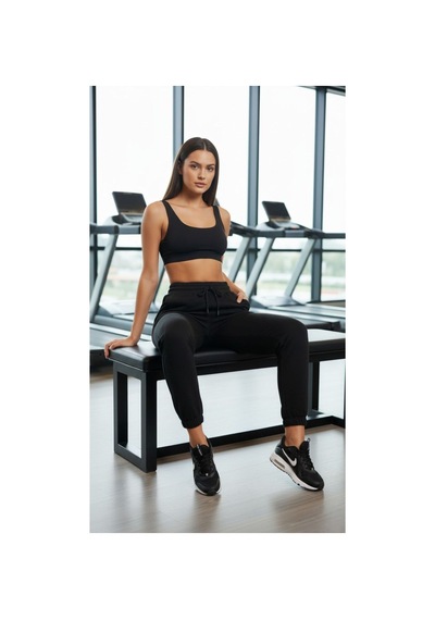 The Kadın Siyah 2 İplik Pamuklu Dar Paça Eşofman Altı - Esnek Fit Kesim Jogger Siyah