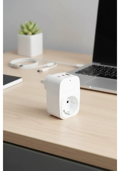 Tekli Yüksek Voltaj Korumalı Duvar Prizi 2x Type-c 1x Usb Çıkışlı Priz Grup Priz Çoğaltıcı Beyaz L
